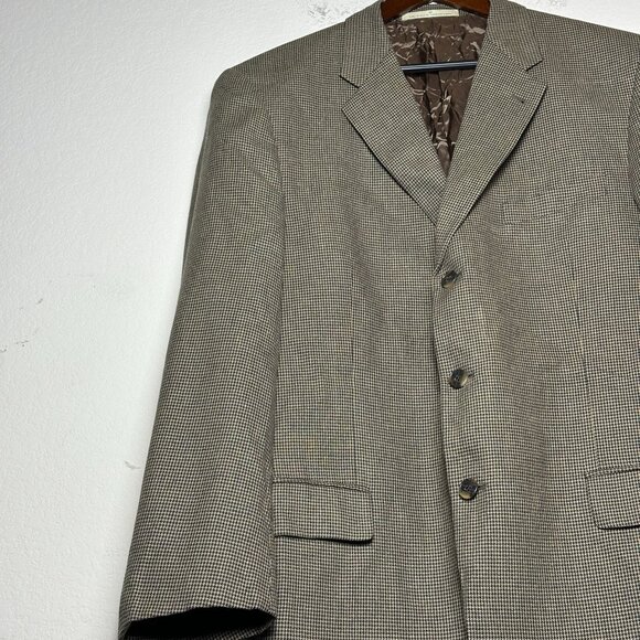Joseph Abboud Silk Wool Houndstooth Blazer Sport Coat Jacket Men 42L Tan Brown - Picture 13 of 16